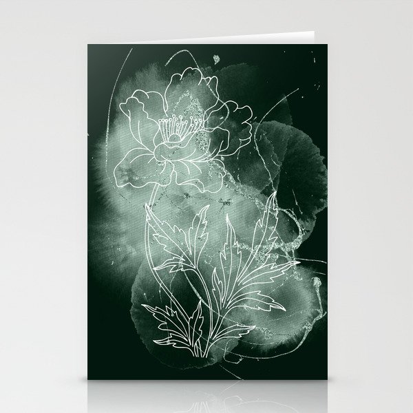Dark Green Watercolor Floral Design Stationery Cards