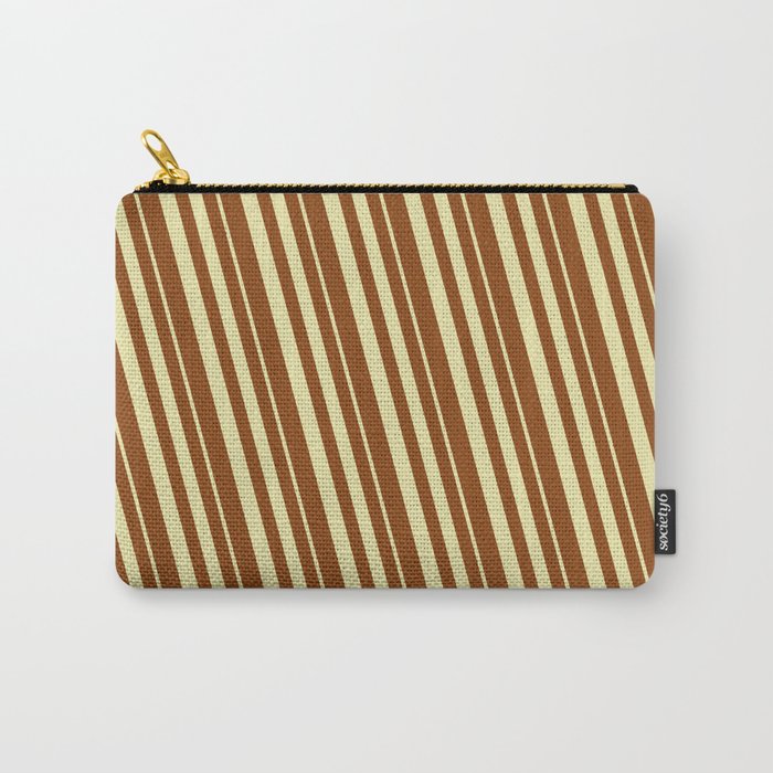Pale Goldenrod & Brown Colored Striped/Lined Pattern Carry-All Pouch