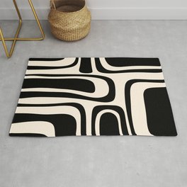 Palm Springs - Midcentury Modern Abstract Pattern in Black and Almond Cream  Rug | Digital, Black And White, Midcenturymodern, Retro, 1950S, Monochrome, 1960S, Graphicdesign, Aesthetic, Mid Mod 