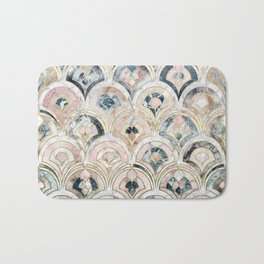 Art Deco Marble Tiles in Soft Pastels Bath Mat | Curated, Vintage, Scales, Cream, Grey, Artdeco, Rose, Pink, Marble, Pattern 