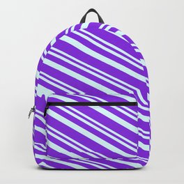 [ Thumbnail: Light Cyan & Purple Colored Stripes Pattern Backpack ]