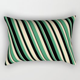 [ Thumbnail: Tan, Sea Green & Black Colored Striped Pattern Rectangular Pillow ]