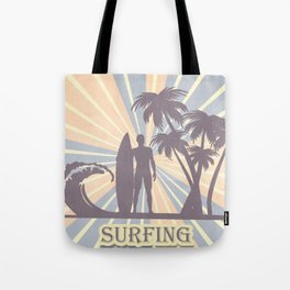 Colorful Retro Vintage Surfing Palms Wave Board Boy Tote Bag