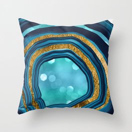 Agate Aqua Blue Gold #1 #abstract #shiny #decor #art #society6 Throw Pillow