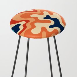 Abstract Blossoming Swirl Art In Retro 70s & 80s Color Palette Counter Stool