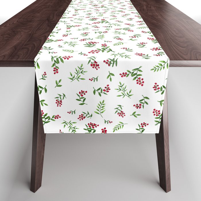 Red Berry Branch Pattern Table Runner