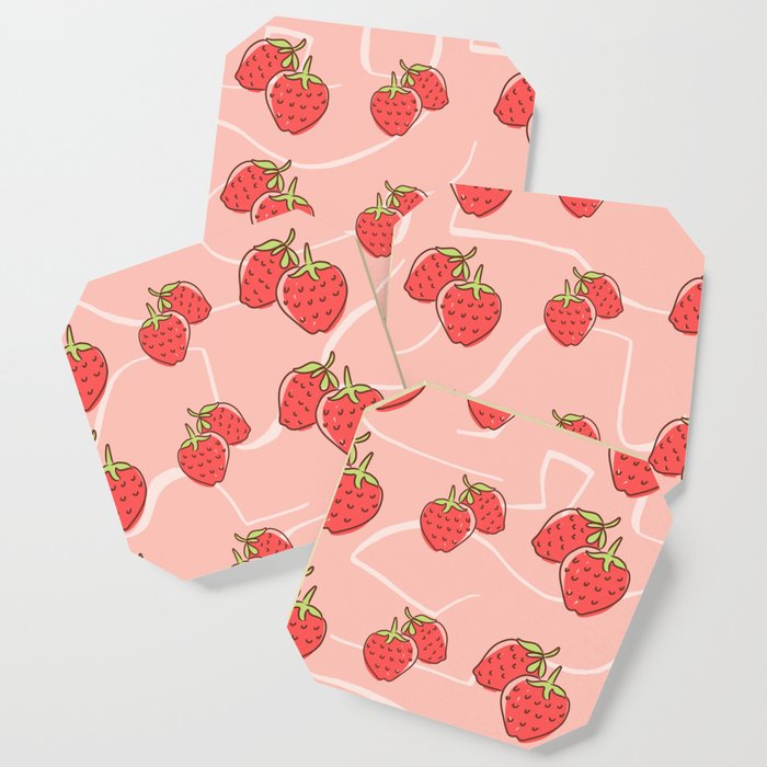 Cute Pink Strawberry Pattern Coaster