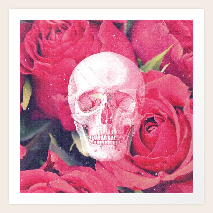 Vintage White Skull Grunge Pink Roses Art Print By Hyakume6 Society6