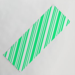 [ Thumbnail: Green and Mint Cream Colored Lines/Stripes Pattern Yoga Mat ]
