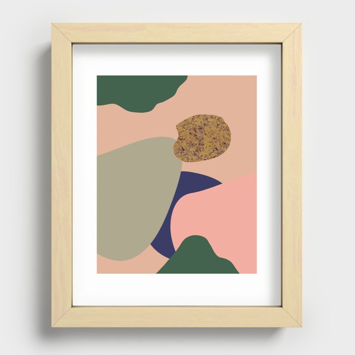 Abstract 277, Organic Shapes, Faded Colors, Pastel Pink, Green Recessed Framed Print
