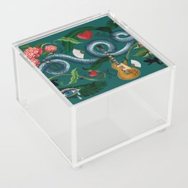 Snake, music, teal, frog, tears, heart, love, funky art Acrylic Box