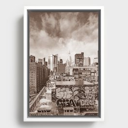 Sepia New York City Framed Canvas