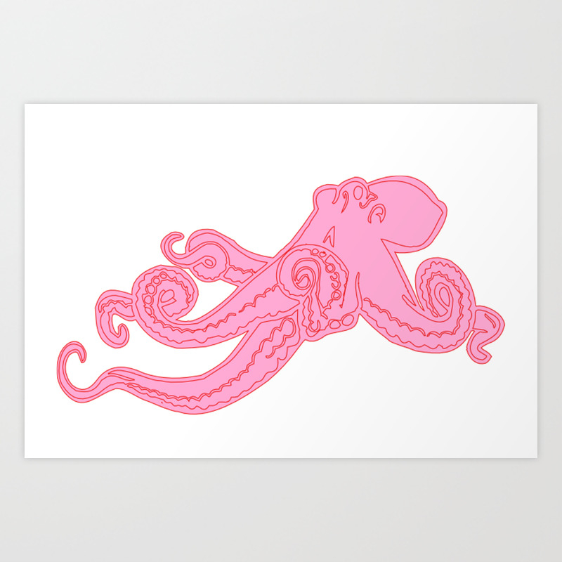 Kawaii steampunk octopus kraken squid sea monster vintage takoyaki cute  pink preppy nautical print Art Print