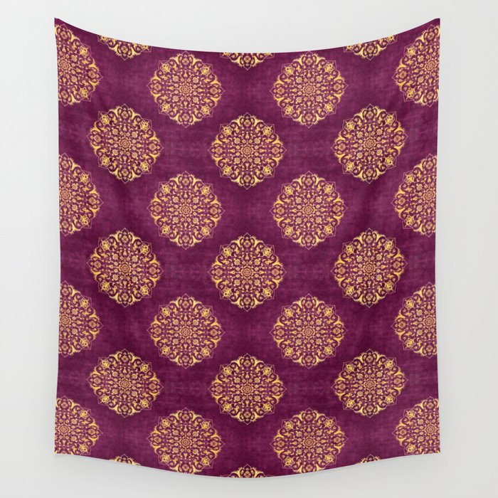 Floral Berber Traditional Bohemian Vintage Purple Moroccan Mandala Velvet Fabric Style Wall Tapestry