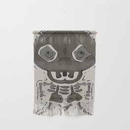 skull head and bone graffiti drawing with brown background Wall Hanging