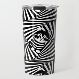 Black and white cat on op art pattern Travel Mug