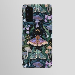 Sphinx Moth Moon Garden Android Case | Lunar, Mushroom, Floral, Plants, Painting, Magical, Illustration, Garden, Dark, Foliage 