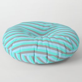 [ Thumbnail: Turquoise, Grey & Sky Blue Colored Striped Pattern Floor Pillow ]