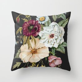 Colorful Wildflower Bouquet on Charcoal Black Throw Pillow