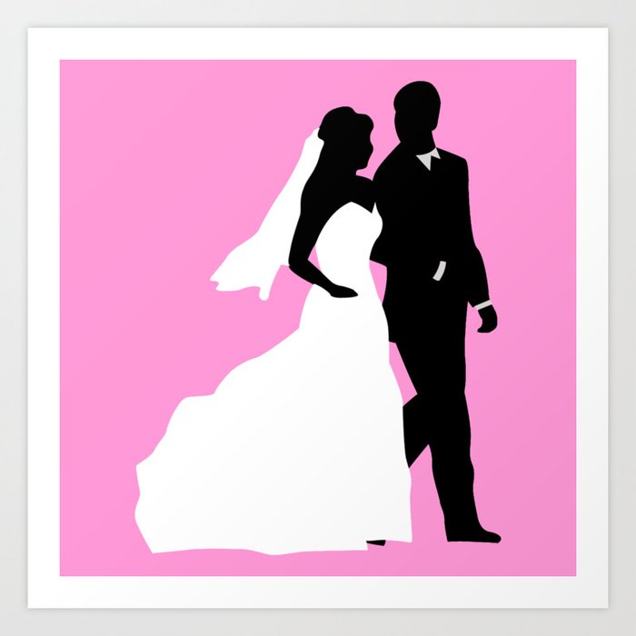 Wedding Art Bride Groom Couple Simple Man Woman Pink Black