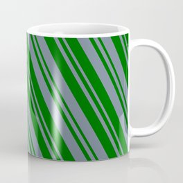 [ Thumbnail: Slate Gray and Dark Green Colored Striped/Lined Pattern Coffee Mug ]