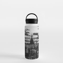 New York City Manhattan skyline at sunset black and white Water Bottle