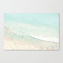 Aerial Beach - People - Pastel Ocean - Aerial Mint Green Sea - Crashing Waves - Travel photography Canvas Print