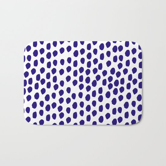 Indigo abstract brushstrokes minimal modern white and blue painterly painting boho chic dorm decor Bath Mat