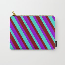 [ Thumbnail: Dark Violet, Turquoise & Maroon Colored Lines/Stripes Pattern Carry-All Pouch ]