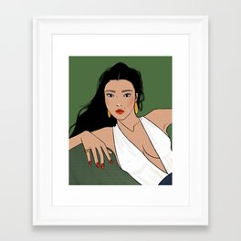 Retro Lady with Red Nails Framed Art Print | Curated, Confident, Female, Sexy, Woman, Retro, Popart, Fashionillustration, Haltertop, Redlips 