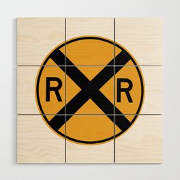 RAILROAD SIGN. Circular Yellow and Black with crossing sign. Wood Wall Art