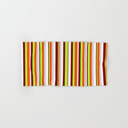 [ Thumbnail: Eye-catching Maroon, Light Green, Red, Light Gray, and White Colored Stripes/Lines Pattern Hand & Bath Towel ]
