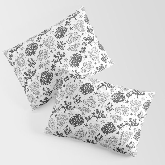 Dark Grey Coral Silhouette Pattern Pillow Sham