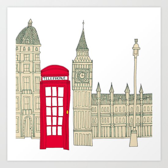 London red telephone box (cut out - red) Art Print