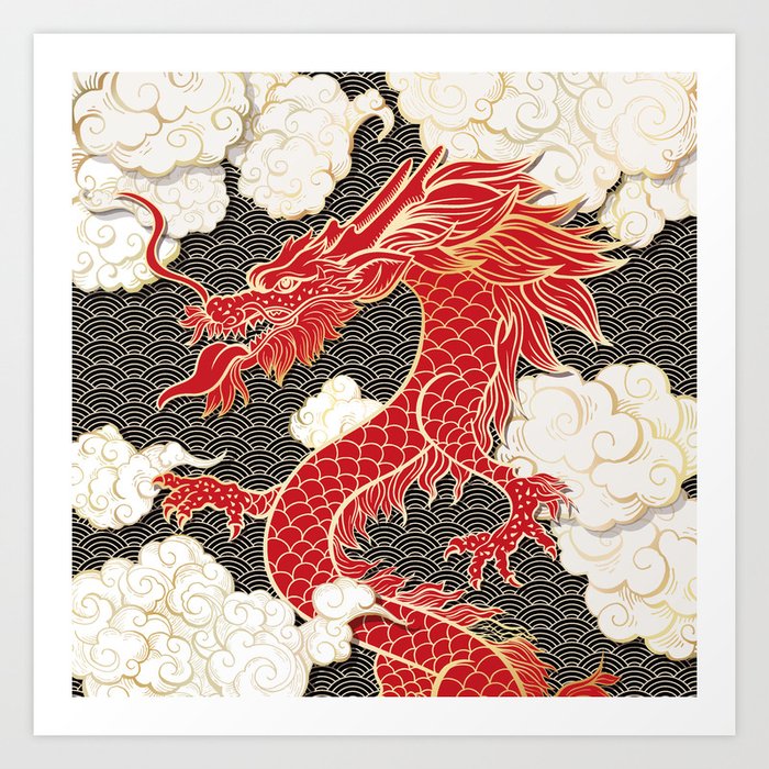 Chinese Red Dragon Art Print