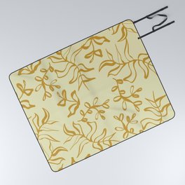 Gold Plants Leaves Drawing Picnic Blanket