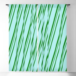 [ Thumbnail: Turquoise & Green Colored Stripes Pattern Blackout Curtain ]