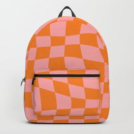 Warped Checkered Pattern (orange/pink) Backpack