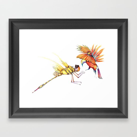 Holiday drawings: Dragonfly & Bird of paradise Framed Art Print