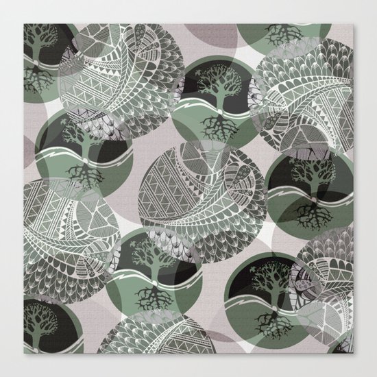 Zentangle and Tree Motifs in Circles Canvas Print