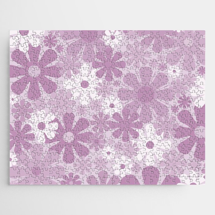 Retro 60s 70s Aesthetic Floral Pattern in Pretty Lilac Purple Jigsaw Puzzle