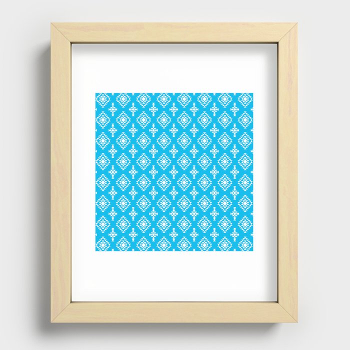 Turquoise and White Native American Tribal Pattern Recessed Framed Print