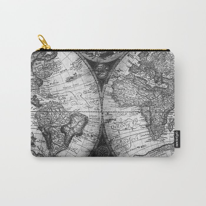 World Map Antique Vintage Black and White Carry-All Pouch