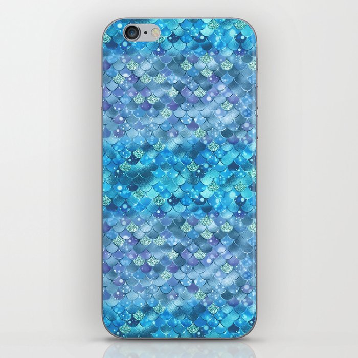 Aqua Blue Mermaid Pattern Metallic Glitter iPhone Skin