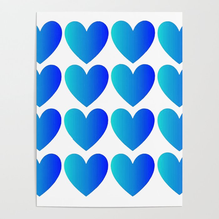 Love Hearts Classic Blue Ombre Poster