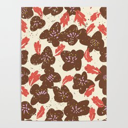 Bold flowers in my garden brown on offwhite Poster
