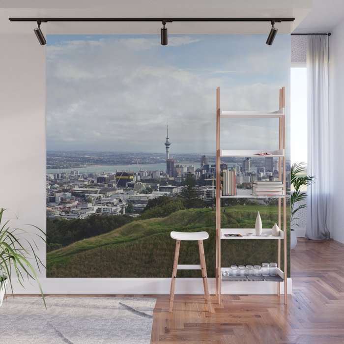 New Zealand Photography - Sky Tower Seen From  A Grassy Hill Wall Mural