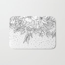 Cute Black White floral doodles and confetti design Bath Mat