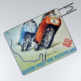 Nurburgring German Motorcycle Road Race Vintage Poster, Circa 1955 Picnic Blanket