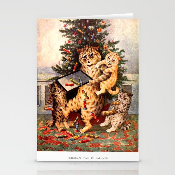 'Christmas Time In Catland' Louis Wain Vintage Cat Stationery Cards
